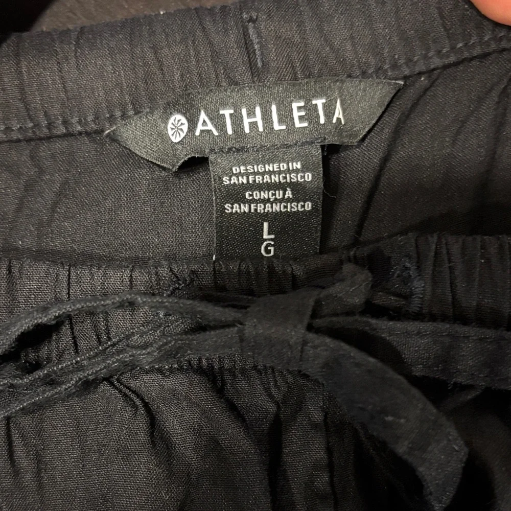NWT Athleta Paradise Mid Rise Wide Leg Linen Blend Black Drawstring Pant Size L - Picture 2 of 4